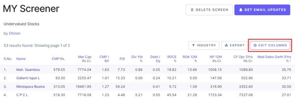 edit columns to add more metrics